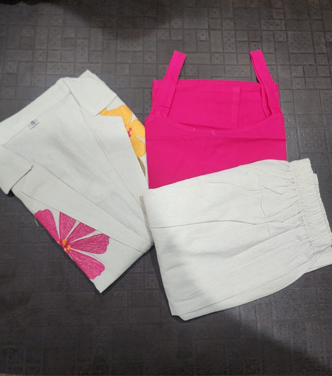 Vibrant Three-Piece Embroidered Cotton Ensemble